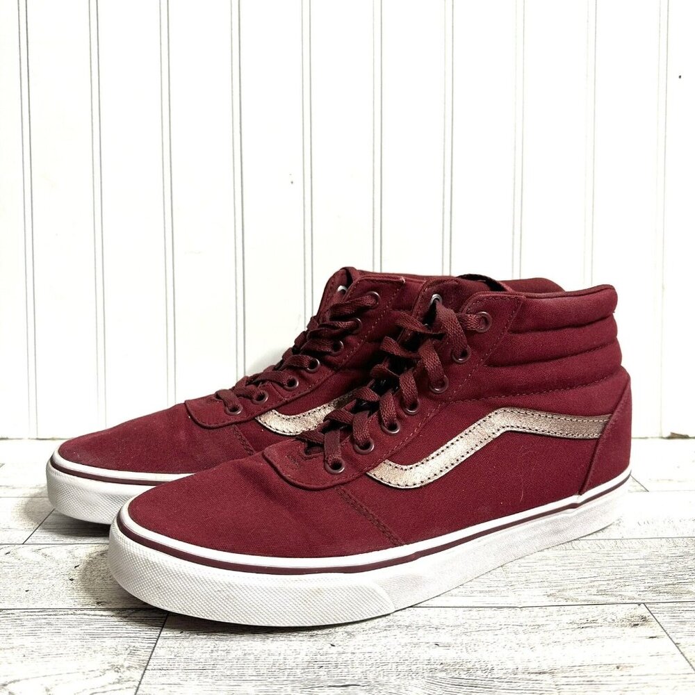 Vans Burgundy and White High-Top Sneakers